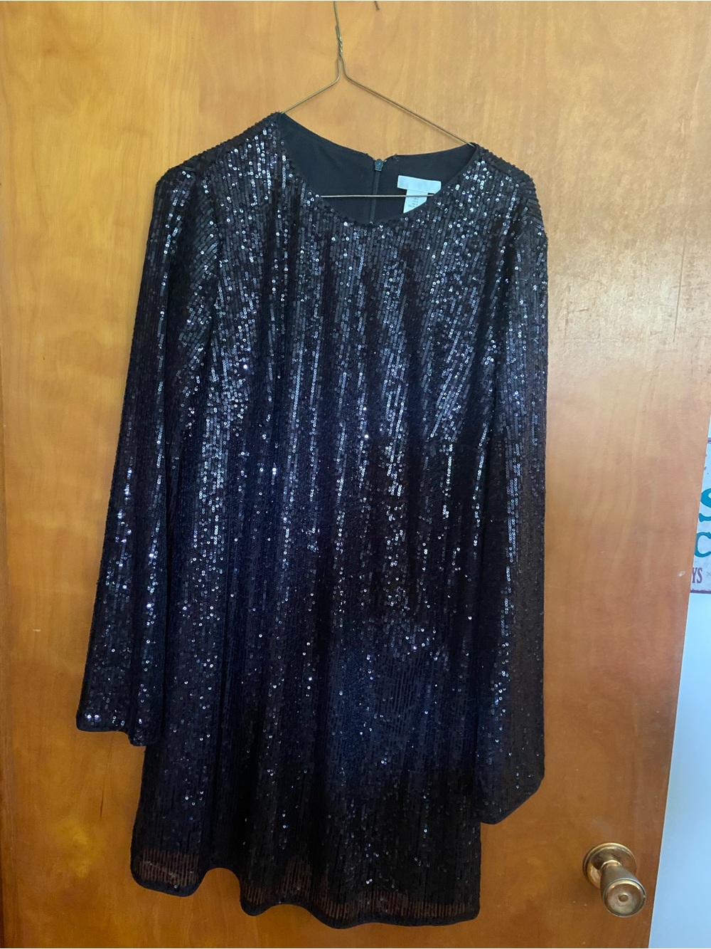H&M Black Sequin Long-Sleeve Shift Dress